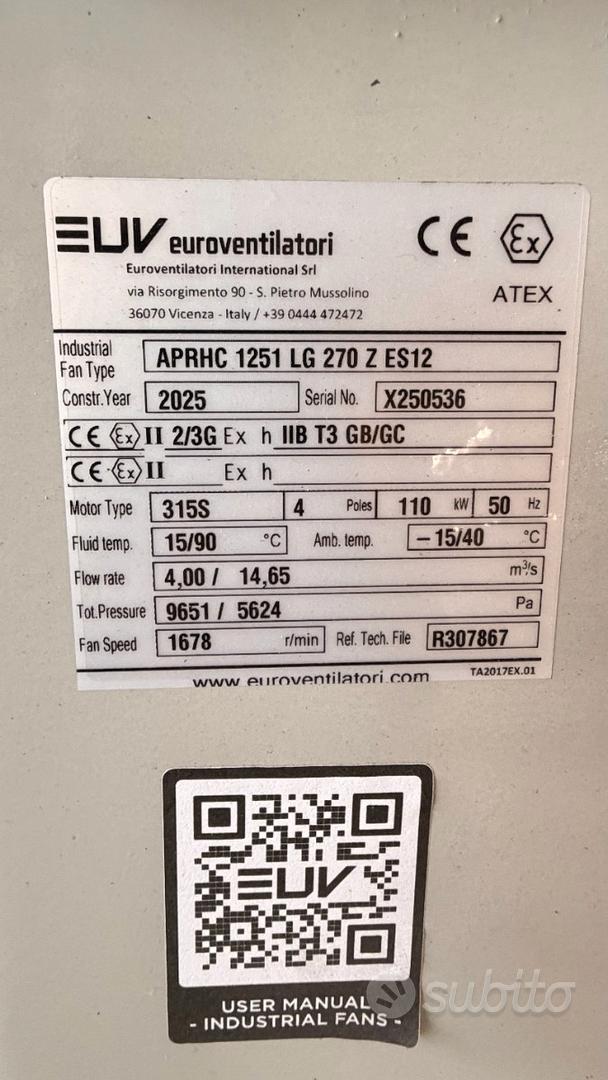 Aspiratore industriale 110 kW