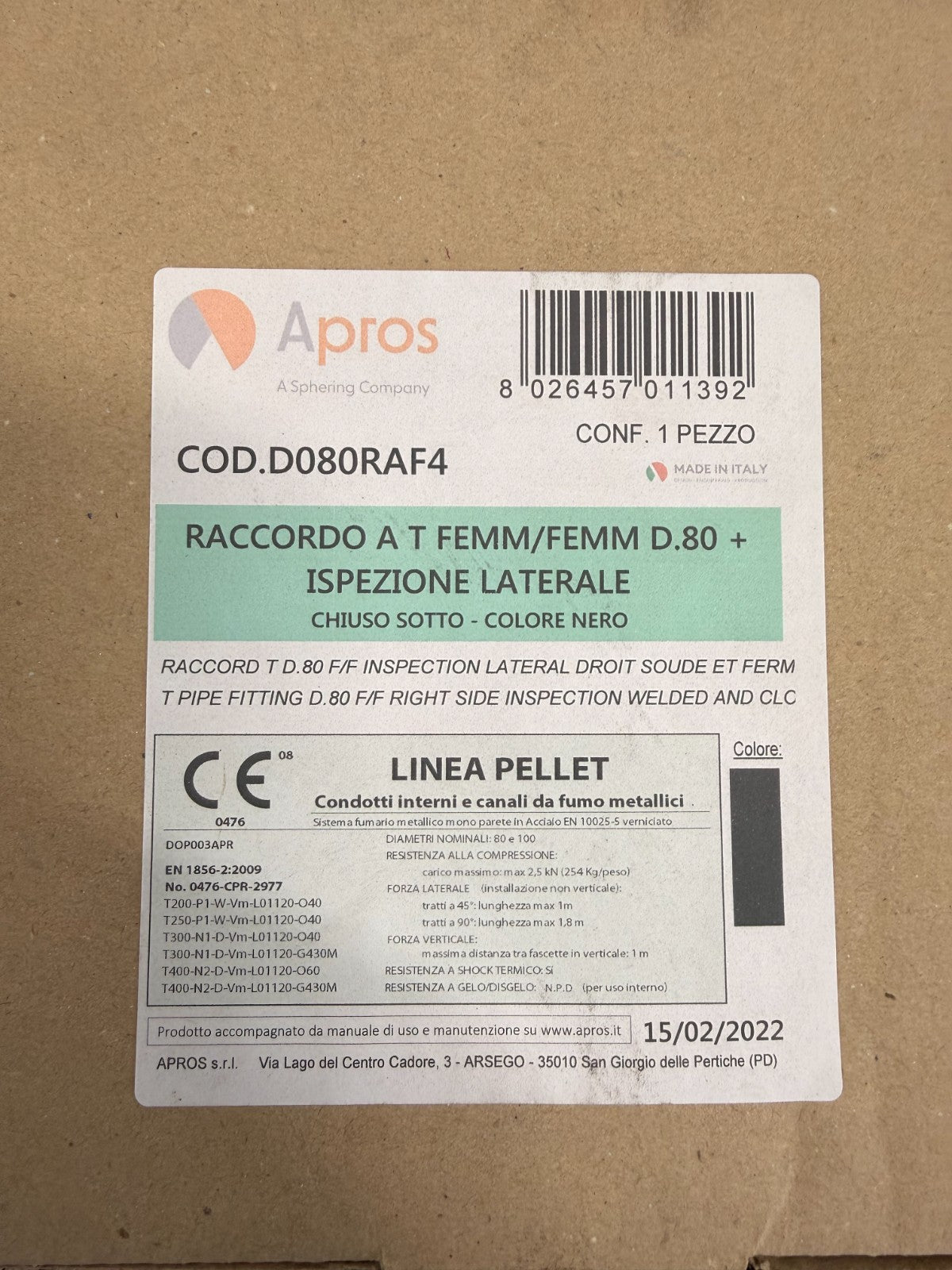 Raccordo a T Ispezionabile Ø 80 mm Acciaio Nero Scarico Fumi Pellet0