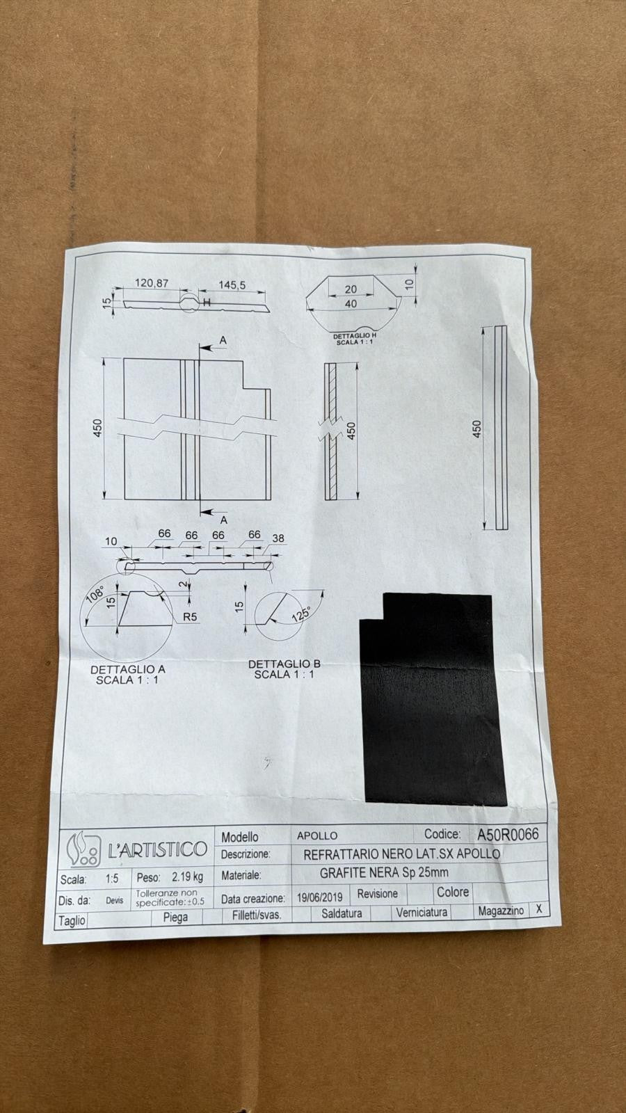 L'Artistico A50R0067 Refrattario Grafite Lato DX Stufa Orion1