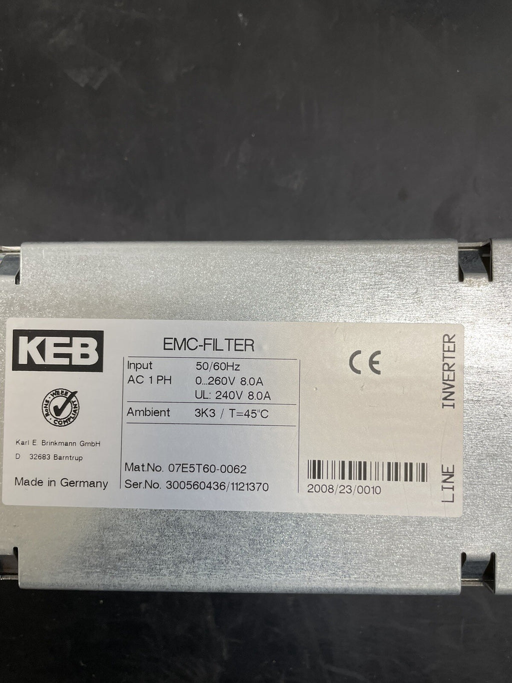 KEB 07E5T60-0062 Filtro EMC 260VAC 8A Inverter1