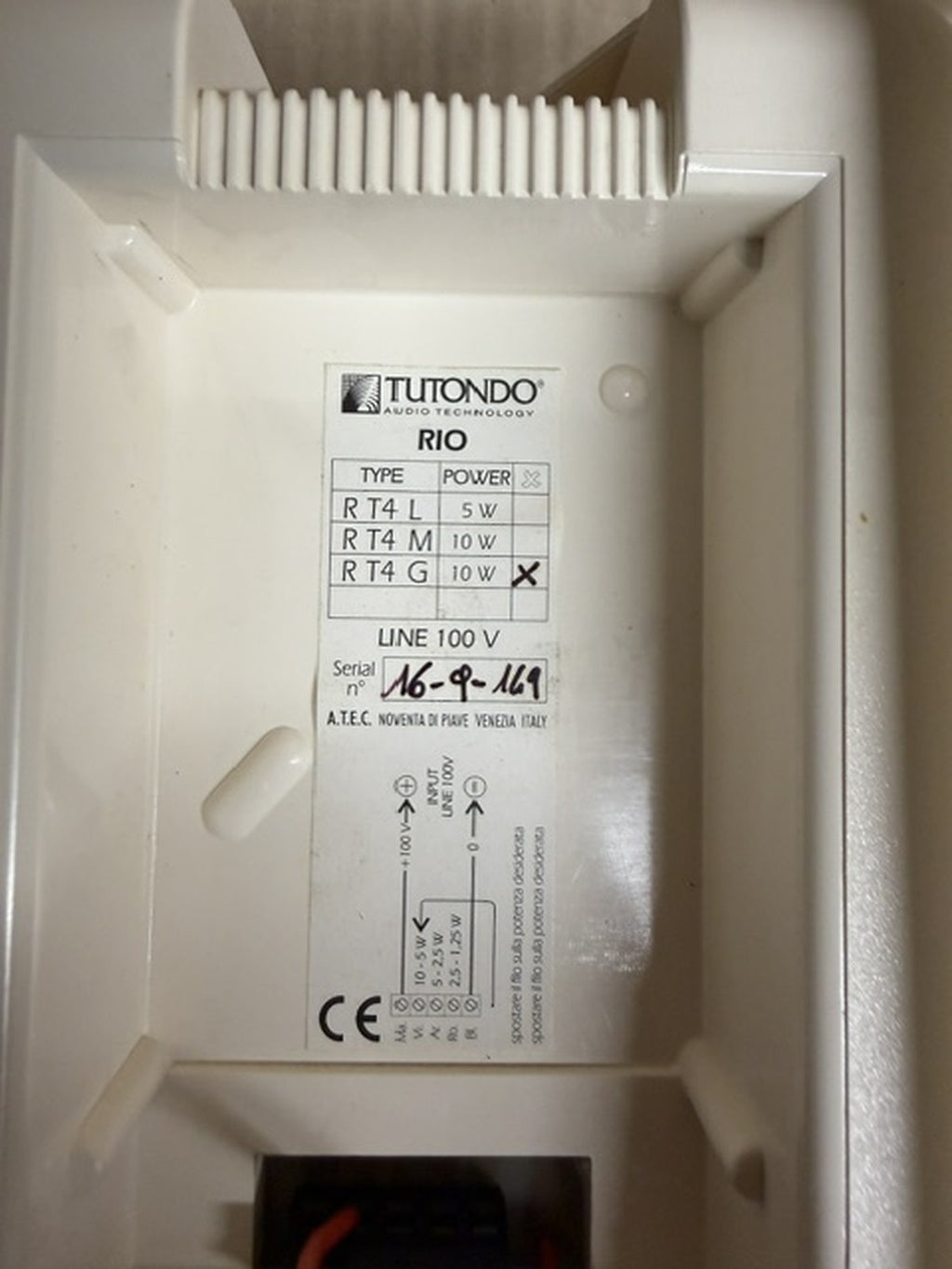 Tutondo Rio RT4GB diffusore 2 vie 10W linea 100V parete scaffale bianco2