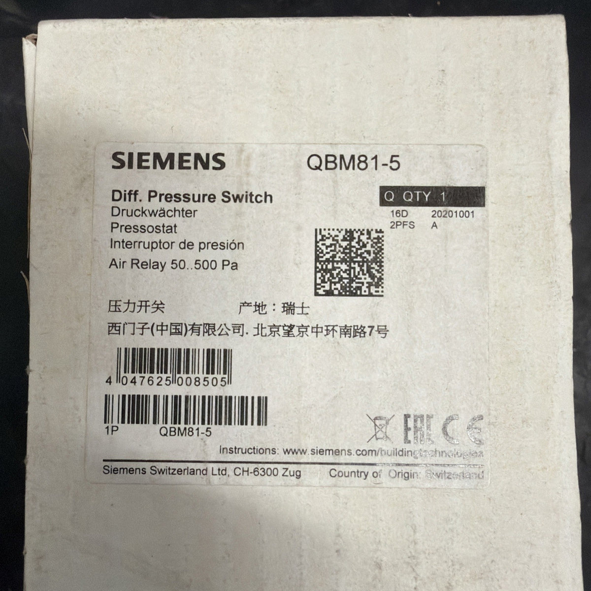 Siemens QBM81-5 Sensore Pressione Differenziale Aria Nuovo3