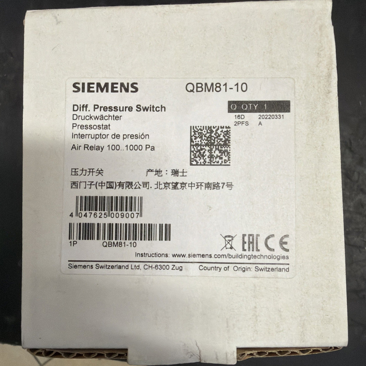 Siemens QBM81-10 Sensore Pressione Differenziale Aria Nuovo3