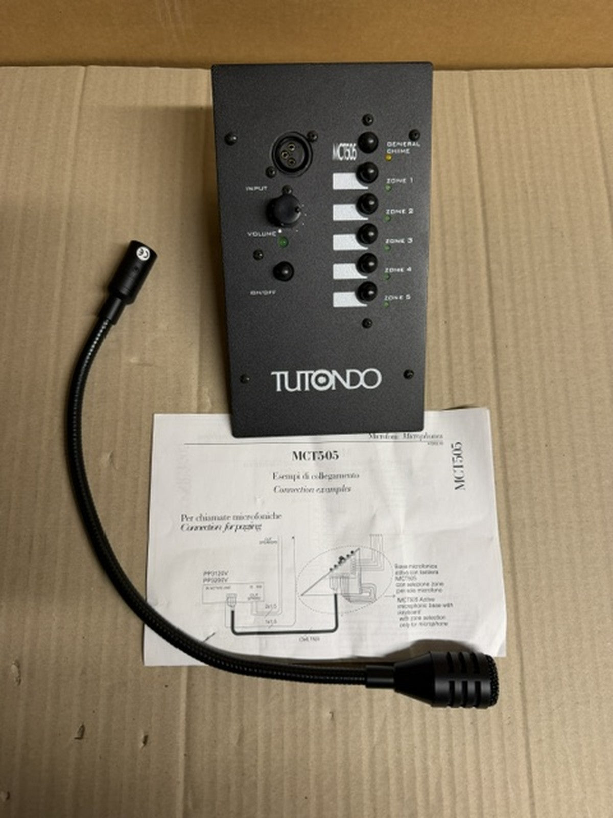 Tutondo MCT505 base microfonica 5 zone + generale con gong 24Vdc collo d'oca1