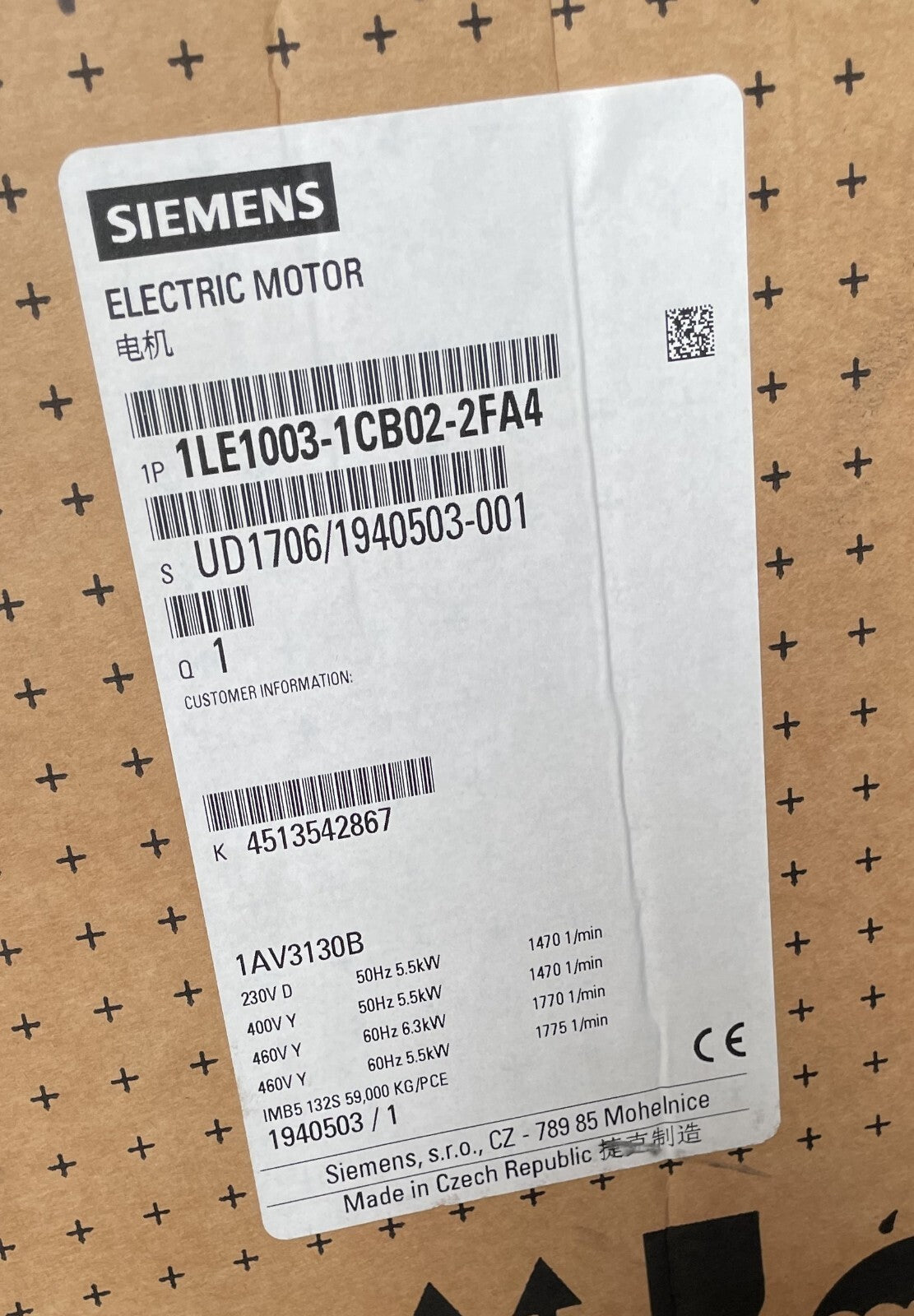 Siemens 1LE1003-1CB02-2FA4 Motore Elettrico Trifase 5,5 kW 1500 giri3
