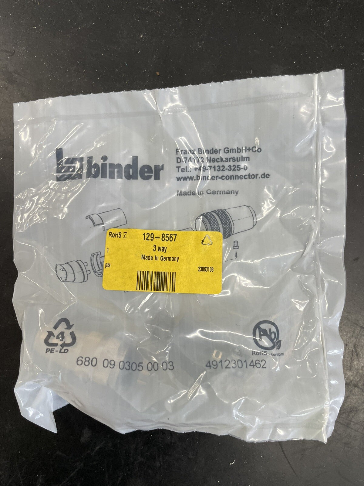 Binder 680 09 0305 00 03 Connettore Circolare Maschio 3 Poli Lotto 26 Pz0