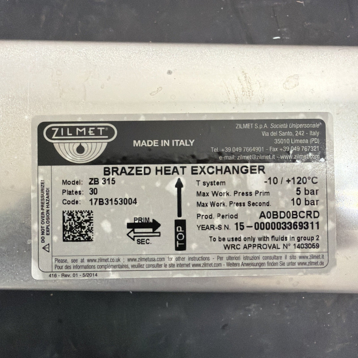 Zilmet 17B3153004 ZB315 Scambiatore Sanitario a Piastre 30 Piastre1