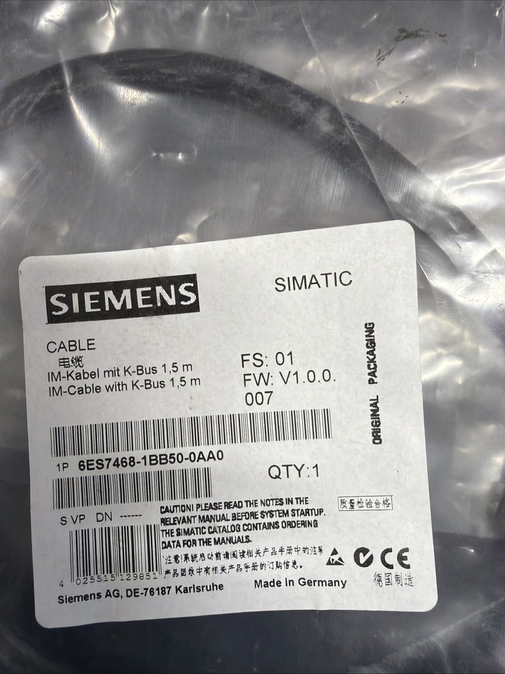 Siemens 6ES7468-1BB50-0AA0 SIMATIC S7-400 Cavo di Collegamento Nuovo1