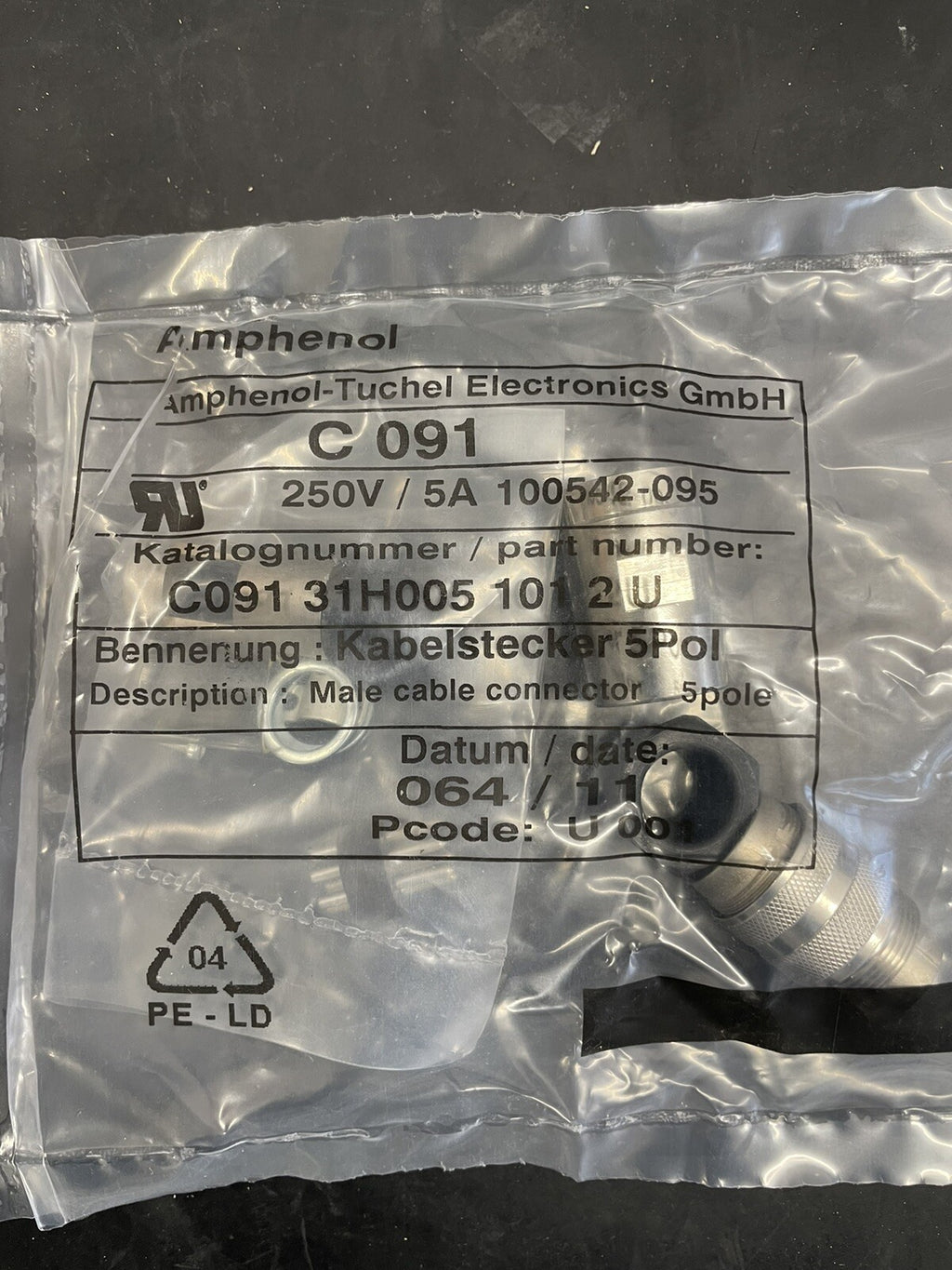 Amphenol Tuchel C091 31H005 101 2 Connettore Maschio 5 Poli 250V 5A0