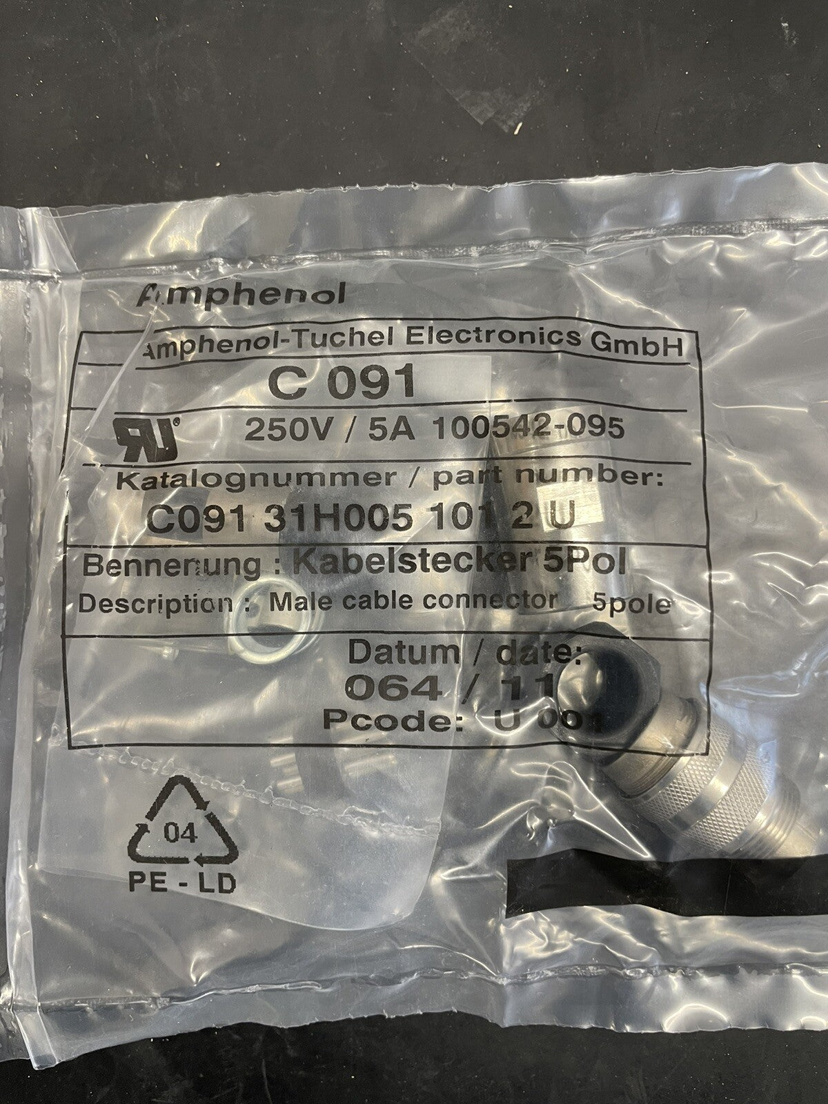 Amphenol Tuchel C091 31H005 101 2 Connettore Maschio 5 Poli 250V 5A0